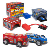 Stomp Rocket Original Stomp Rescue Racers - Dueling Race Cars For Kids - 1 Firetruck, 1 Police Car, 2 Launch Pads And 2 Tunnels - Fun Toy And Gift For Boys Or Girls Age 5+ Years Old - Stem Toy