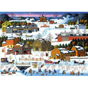 1000 Piece Jigsaw Puzzle - charles Wysocki - Hickory Haven canal - christmas Winter Snow Landscape Jigsaw Puzzle for Adults Kids Puzzle game