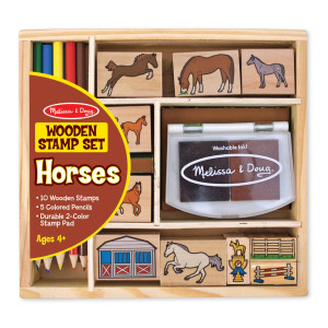 Melissa Doug Wooden Stamp Activity Set Horse Stable 10 Stamps 5 Colored Pencils 2Color Stamp Pad Horse Stamps With Was