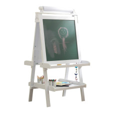 Kidkraft Deluxe Wooden Easel With Chalkboard And Dry Erase Surfaces Paper Roll And Paint Cups White Gift For Ages 3