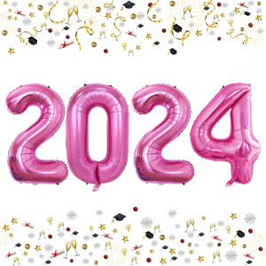 Goer 42 Inch Hot Pink 2024 Number Foil Balloons 2024 Graduation Decorations New Year Eve Festival Party Supplies