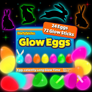 Partysticks 24 Easter Glow Eggs 72 Mini Glow Sticks 96Pcs Total Glowinthedark Kids Teens Adults Easter Basket Stuffers Fil