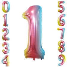 Goer 2 Pcs 42 Inch Rainbow Foil Balloons Number 1 Huge Number Balloons For 1St 11St Birthday Party Supplies Anniversary Decorati