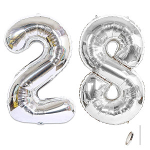 Shuxy 2Pcs 40 Inch Silver Number Balloon 28 Xxl Mylar Balloons For Birthday Party Decoration Jumbo Giant Balloons For Wedding