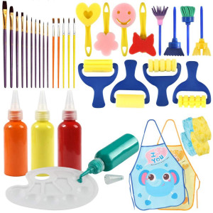 Bigotters Washable Finger Paint Set Early Learning Kids Paint Set With Assorted Sponge Paint Brushes Smock Palette For Kids Hom