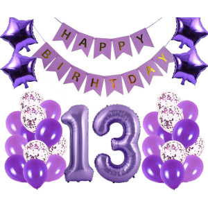 13Th Birthday Party Decorations Kit Happy Birthday Banner With Number 13 Birthday Balloons For Birthday Party Supplies 13Th Purp