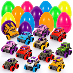 12Pack Easter Eggs Prefilled With Alloy Pull Back Cars For 36 Year Old Boys Pullback Monster Vehicles Toys For Easter Party Fa