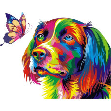 Jingzhouyang Paint By Numbers For Kids Adults Beginner Painting Gift Kits L 16 W 12 Colorful Dog Butterfly Wooden Fr