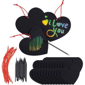 Neliblu Valentines Day Decoration Scratch Art Paper Crafts Kit Bulk Pack Of Scratch Hearts With Magic Rainbow Colors Rainbow