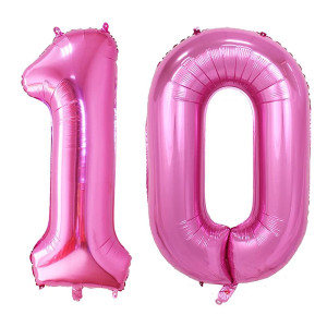 Goer Number 10 Balloons For 10Th Birthday Party Decorations 42 Inch Jumbo Foil Helium Balloons For 10Th Anniversary Hot Pink