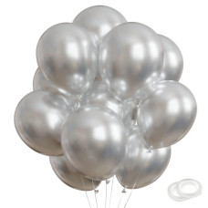 Silver Party Balloons 100Pcs 12Inch Chrome Metallic Silver Helium Balloons For Birthday Party Decoration And Arch Decoration Wed