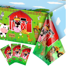 Kasyat Farm Animals Party Tablecloth Farmhouse Disposable Plastic Table Cover Barnyard Farm Animal Theme Party Decorations For P