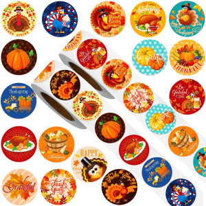 Zonon 1000 Pieces Thanksgiving Party Stickers Round Funny Turkey Label Stickers Pumpkin Maple Leaf Adhesive Decals Autumn Theme