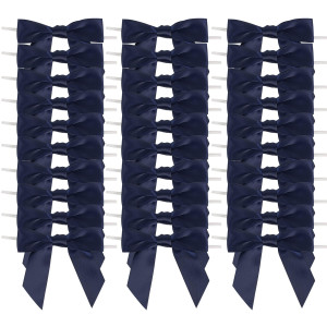 Aimudi Navy Blue Satin Ribbon Twist Tie Bows 35 Pretied Bows Premade Craft Bows For Treat Bags Cake Pop Gift Wrapping Basket W