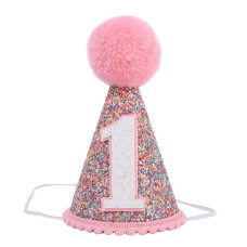 Syesql Rainbow Costume Hat Glitter Birthday Hat Pink 3559 Inch For Babies Young Children Birthday Party Decorations