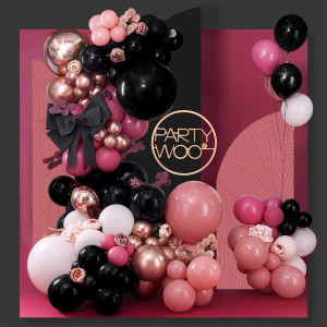 Partywoo 140 Pcs Pink Balloon Arch Kit Black And Hot Pink Balloon Garland With Rose Gold 4D Balloons Dusty Rose Metallic Ballo