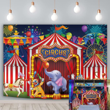 8X6Ft Red Circus Backdrop Amusement Park Tents Stratus Playground Carnival Carousel Kids Boy Girl 1St First One Birthday Party B