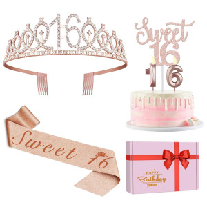 Sweet 16 Birthday Decorations For Girls Including Sweet 16 Cake Toppers Crowntiara Sash Candles Sweet 16 Party Decorations