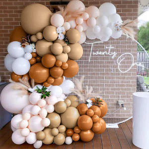 Diy 129Pcs Doublestuffed Balloon Garland Kit Boho Ballon Garland Pastel Brown Balloon Garland Kit White Cream Peach Apricot Bal