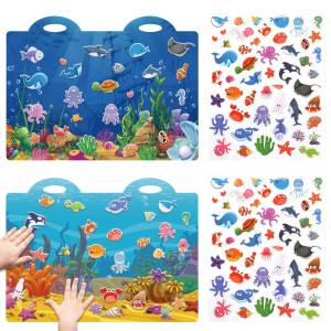 3D Sea Animals Puffy Sticker Play Set Kids 24 Toys Gifts Sticker Book Under The Sea Window Gel Clings Decals For Toddlers Home