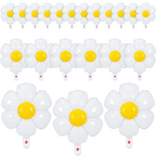 21 Pcs Flower Balloons Foil Daisies Balloons White Groovy Flower Daisy Party Decorations Retro Hippie Boho Girl Party Decor Foil