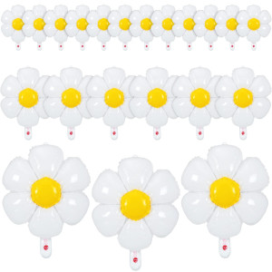 21 Pcs Flower Balloons Foil Daisies Balloons White Groovy Flower Daisy Party Decorations Retro Hippie Boho Girl Party Decor Foil