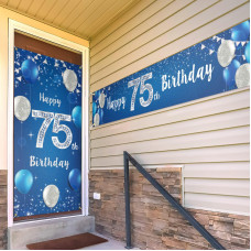 Happy 75Th Birthday Door Cover Porch Banner Sign Set 75 Years Old Birthday Decoraions Party Supplies For Men Blue