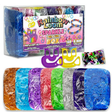 Rainbow Loom Treasure Box Sparkle Edition 8 000 Rubber Bands In 8 Different Sparkly Colors And A Bonus Of 2 Happy Looms Great