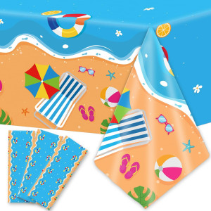 Gisgfim 3 Pcs Beach Tablecloth For Hawaiian Decorations Plastic Tablecloth Pool Surfboard Party Table Covers For Rectangle Table