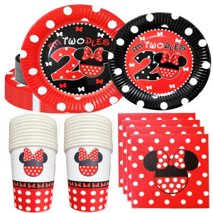 80Pcs Red Birthday Party Supplies 2Nd Birthday Decorations Plates Napkins And Cups For Baby Girls 2Nd Party Decorations