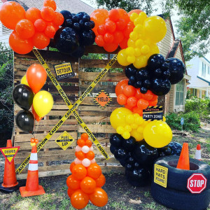 167Pcs Construction Party Balloons Garland Kit For Kids Birthday Dump Truck Quarantine Party Supplies With Orange Black Yellow W