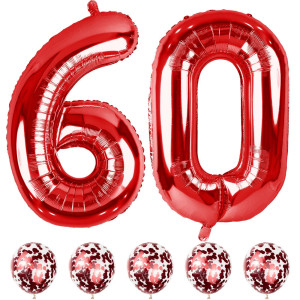 Red 60 Balloon Numbers And Confetti Balloons 40 Number 6 And 0 Mylar Foil Balloons Self Inflating 60Th Birthday Balloons Set