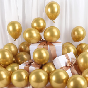 Rubfac Gold Balloons 120Pcs 5 Inch Chrome Metallic Latex Gold Balloon For Party Supplies Birthday Anniversary Festival Baby Sho