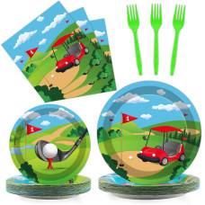 Wiooffen 96 Pcs Golf Plates And Napkins Golf Birthday Party Decorations Golf Party Supplies Golf Paper Plates Tablewares Set Gol