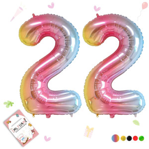 Smlpuame 40 Inch Number Balloons 09 Rainbow Gradient Large Number 22 Balloons Digital Balloons For Birthday Party Celebration