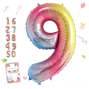 Smlpuame 40 Inch Number Balloons 09 Rainbow Gradient Large Number 9 Balloons Digital Balloons For Birthday Party Celebration D