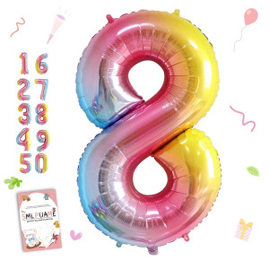 Smlpuame 40 Inch Number Balloons 09 Rainbow Gradient Large Number 8 Balloons Digital Balloons For Birthday Party Celebration D