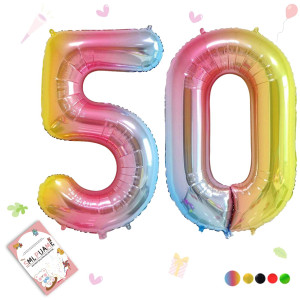 Smlpuame 40 Inch Number Balloons 09 Rainbow Gradient Large Number 50 Balloons Digital Balloons For Birthday Party Celebration