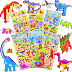 3D Puffy Dinosaur Stickers For Kids 6 Sheets Reusable Foam Stickers For Toddler Boys Girls Cute Dino Bubble Stickers For Scrap