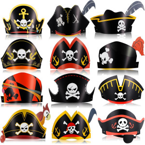 Funtery 48 Pcs Halloween Pirate Hat Pirate Party Accessories Kids Paper Pirate Costume Cap For Caribbean Cosplayclassic