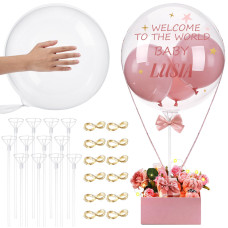 Charniol 12 Set Bobo Balloons 24 Inch Glow Bubble Led Transparent Balloons With 64 Ft Fairy Lights And Balloon Holder With Cups