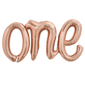 Toniful Rose Gold One Balloons Banner 4216 Inch Mylar Foil Script Cursive Letter One Sign Banner Balloon Bunting Reusable Ecof