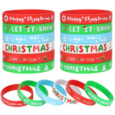 Junebrushs 42Pcs Christmas Silicone Bracelets Rubber Wristbands Christmas Party Favors For Kids Decorations For Xmas Stocking S