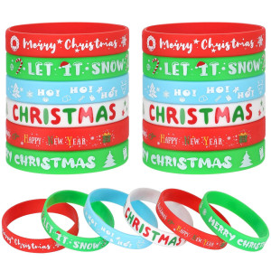 Junebrushs 42Pcs Christmas Silicone Bracelets Rubber Wristbands Christmas Party Favors For Kids Decorations For Xmas Stocking S