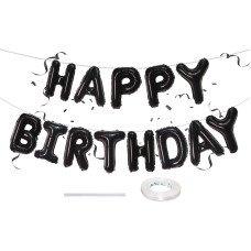 16 Inch Happy Birthday Banner Balloon Black Happy Birthday Letters Foil Balloons With Ribbon Self Inflating Happy Birthday Let