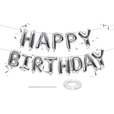 Happy Birthday Balloon Banner Silver 16 Inch Happy Birthday Mylar Foil Letters Balloons With Ribbon Self Inflating Happy Birth