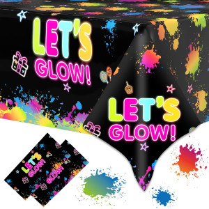 2 Pack Lets Glow Tablecloth Neon Party Table Cover Disposable Plastic Rectangle Glow In The Dark Table Cloth For Neon Black L