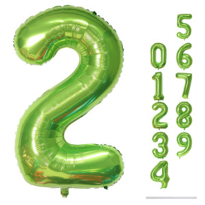 Green 2 Balloons 40 Inch Giant Helium Foil Number 09 Green Birthday Balloon For Boys Girls Self Inflating Digit 2 Balloons Fo