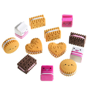 Cookie Erasers For Kids 12 Pieces 3D Cute Food Puzzle Mini Biscuit Eraser Cool Fun Take Apart Desk Pet Erasers For Girls