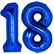 Giant 40 Inch Blue Numbers 18 Balloon Happy 18Th Birthday Decorations For Girls Huge 18 Or 81 Foil Mylar Helium Number Balloons